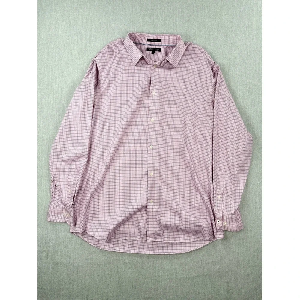 Banana Republic Mens XL Standard Fit Non-Iron Pink Blue Micro Check Dress‎ Shirt